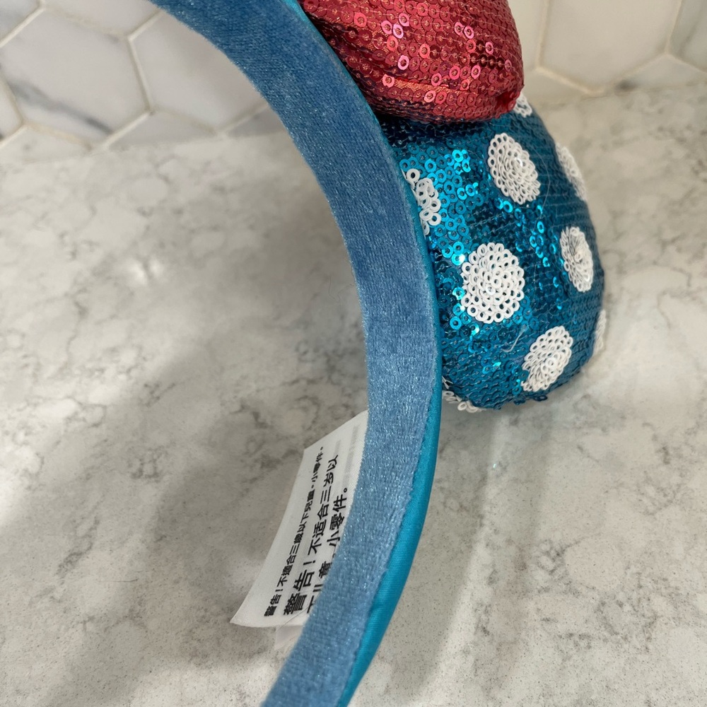 Disney Parks Classic Minnie Ear Sequin Headband Blue Polka Dot Red Bow and Daisy - Picture 7 of 16